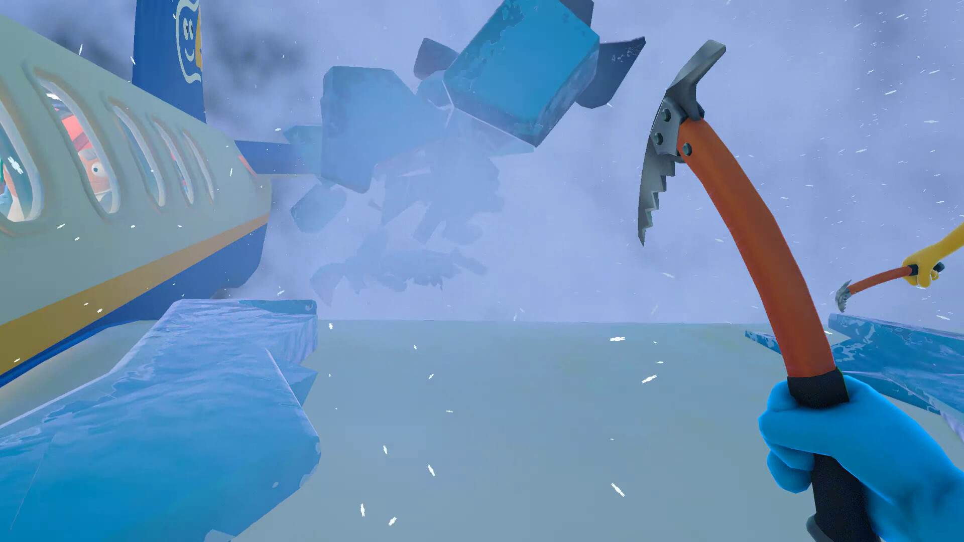 Dear Passengers crew using ice axes in dangerous winter weather